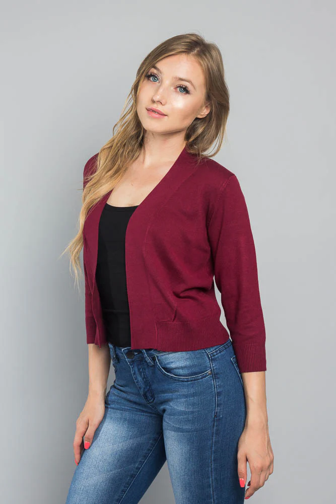 Women's Classic 3/4 Sleeve Cropped Cardigan - Image 12
