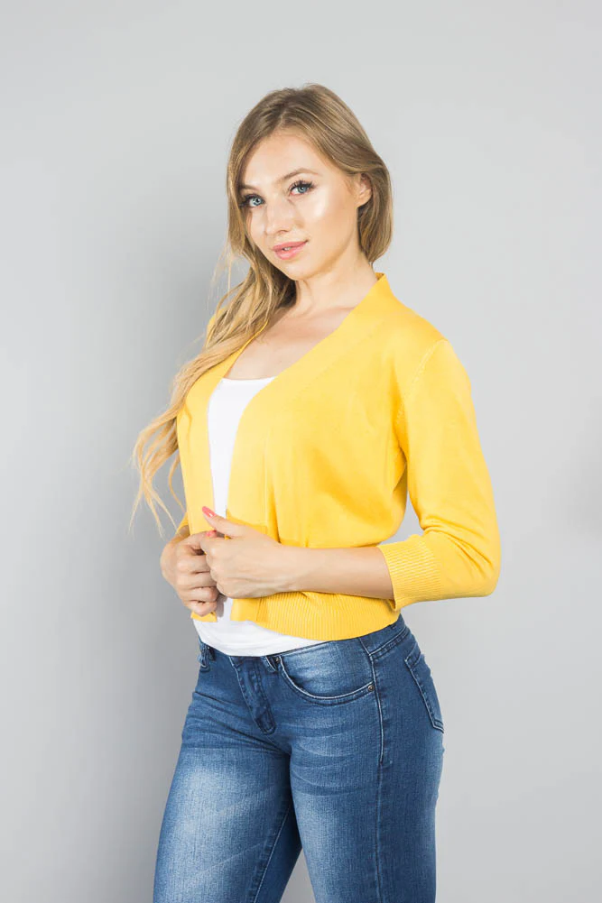 Women's Classic 3/4 Sleeve Cropped Cardigan - Image 122
