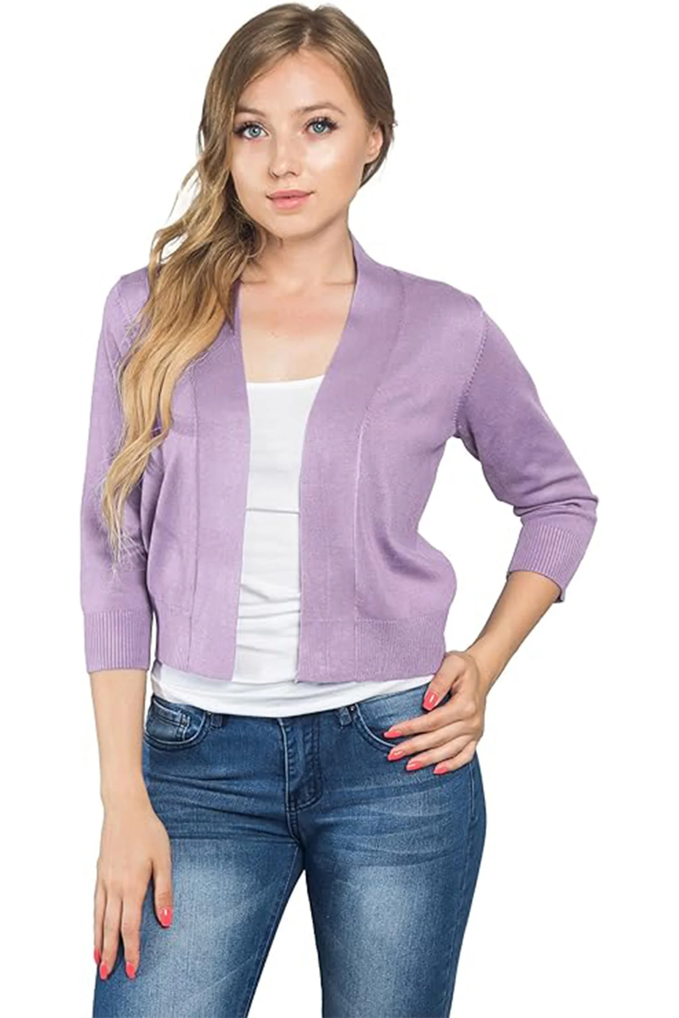 Women's Classic 3/4 Sleeve Cropped Cardigan - Image 127