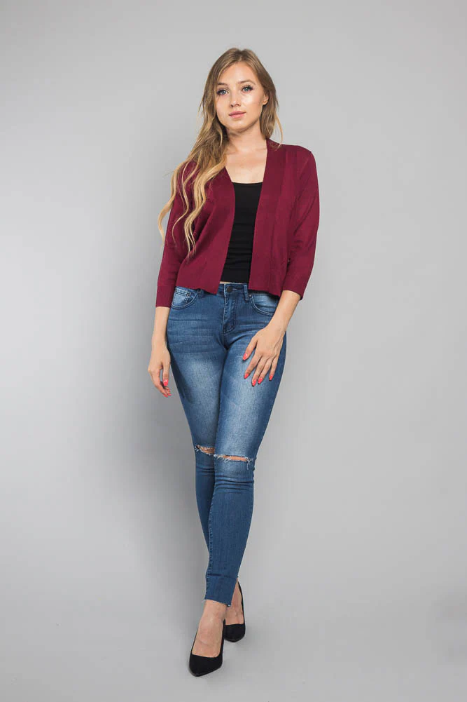 Women's Classic 3/4 Sleeve Cropped Cardigan - Image 15
