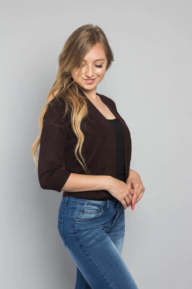 Women's Classic 3/4 Sleeve Cropped Cardigan - Image 19