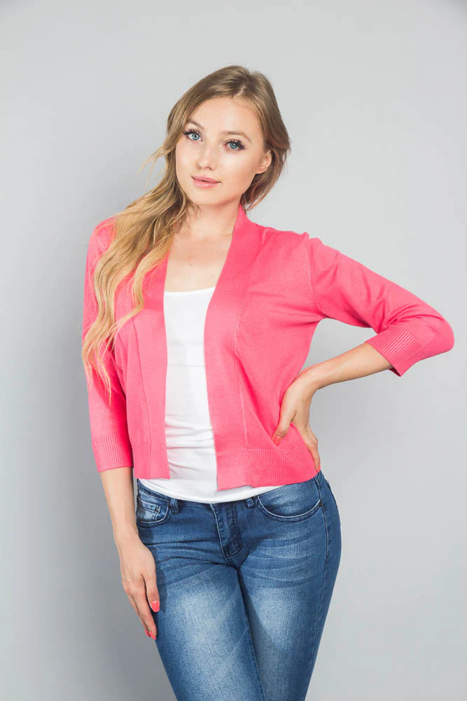 Women's Classic 3/4 Sleeve Cropped Cardigan - Image 26