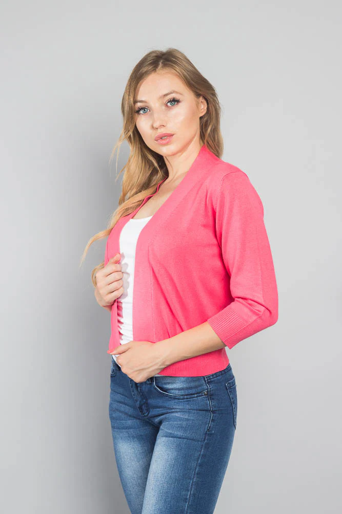 Women's Classic 3/4 Sleeve Cropped Cardigan - Image 27