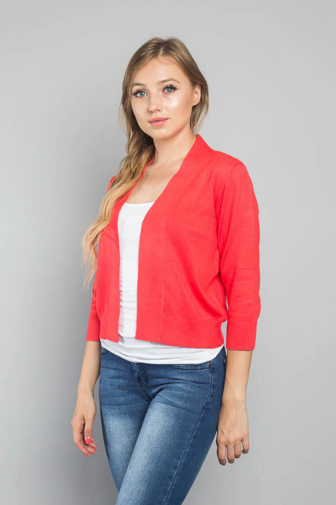 Women's Classic 3/4 Sleeve Cropped Cardigan - Image 47