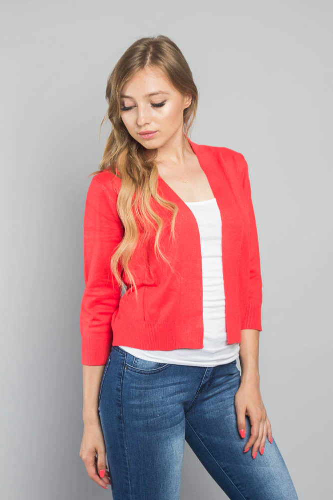 Women's Classic 3/4 Sleeve Cropped Cardigan - Image 49
