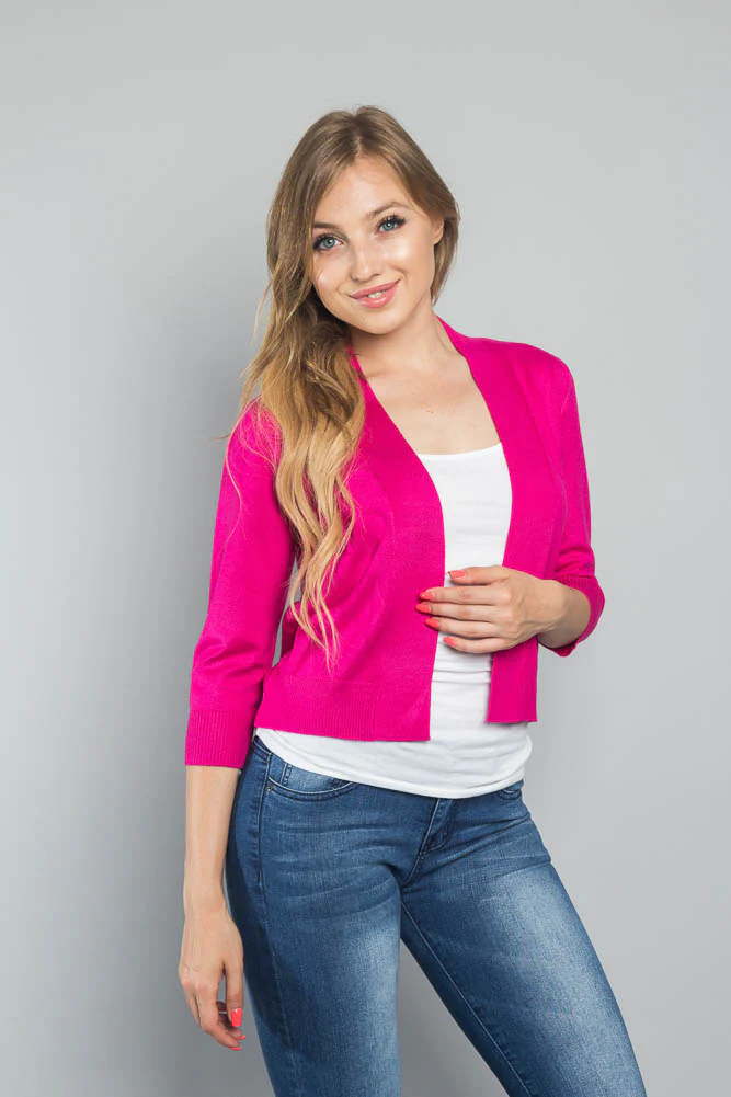 Women's Classic 3/4 Sleeve Cropped Cardigan - Image 54
