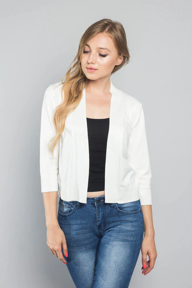 Women's Classic 3/4 Sleeve Cropped Cardigan - Image 56