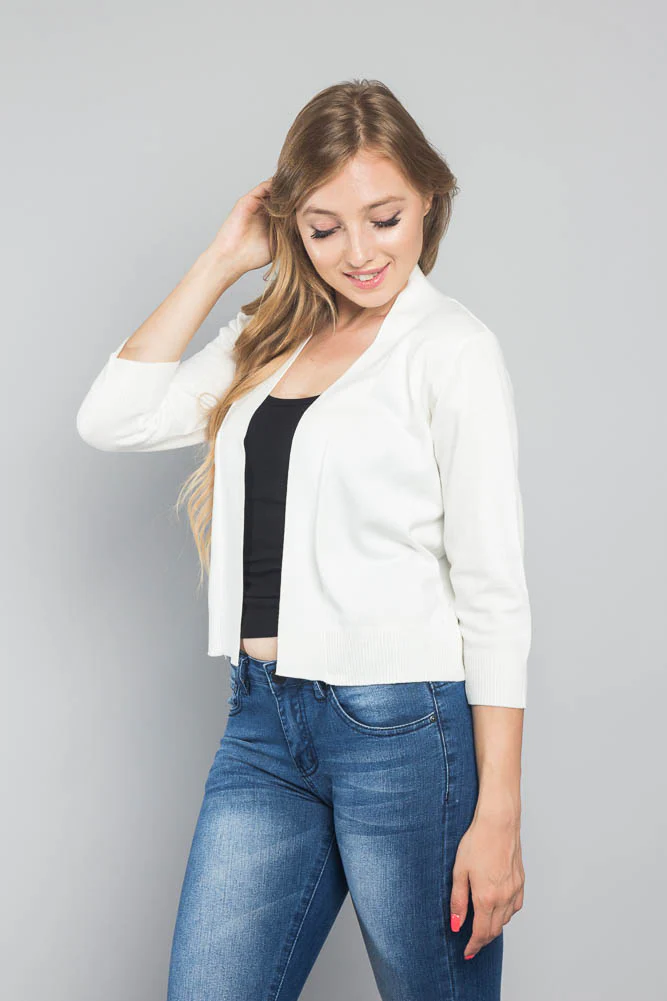 Women's Classic 3/4 Sleeve Cropped Cardigan - Image 57
