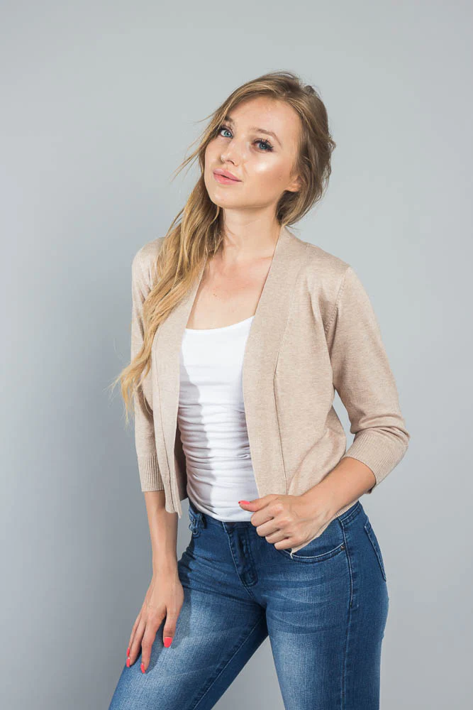 Women's Classic 3/4 Sleeve Cropped Cardigan - Image 62