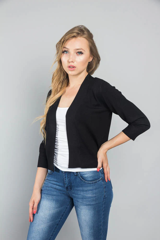 Women's Classic 3/4 Sleeve Cropped Cardigan - Image 7