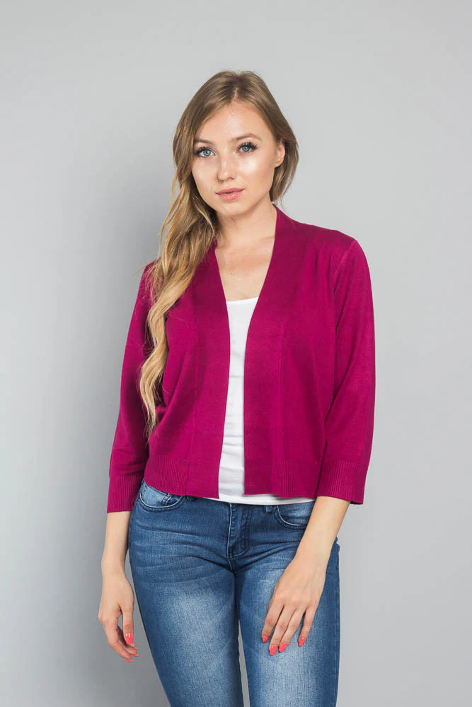 Women's Classic 3/4 Sleeve Cropped Cardigan - Image 76