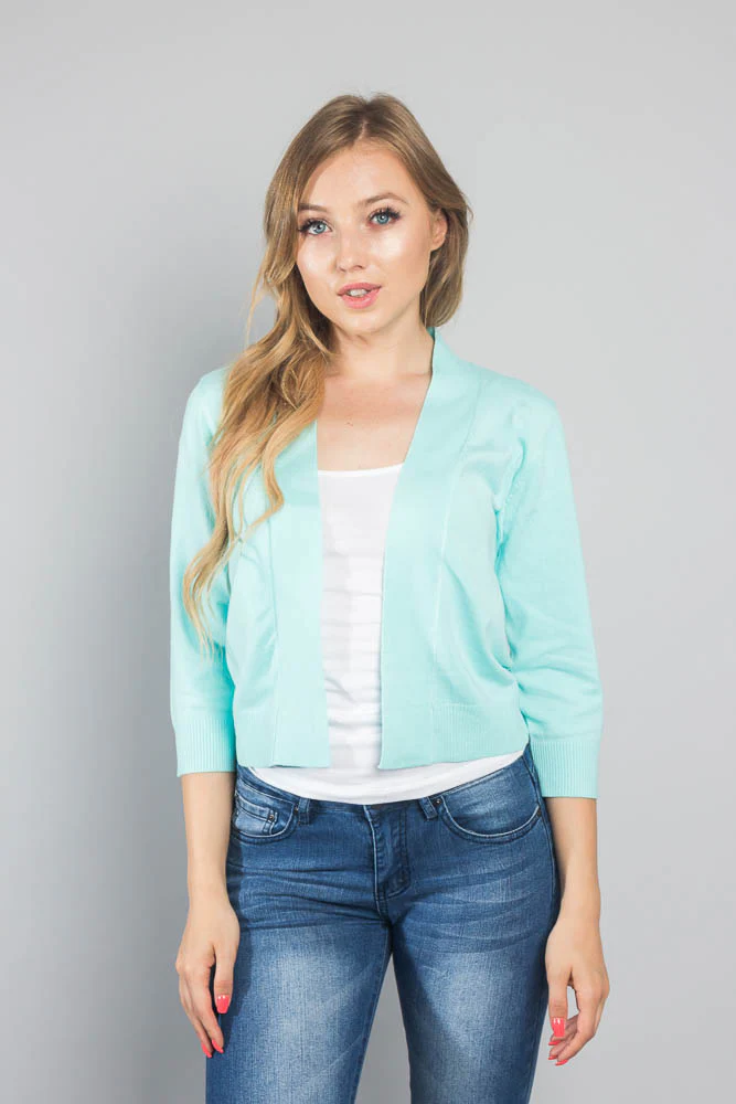 Women's Classic 3/4 Sleeve Cropped Cardigan - Image 81
