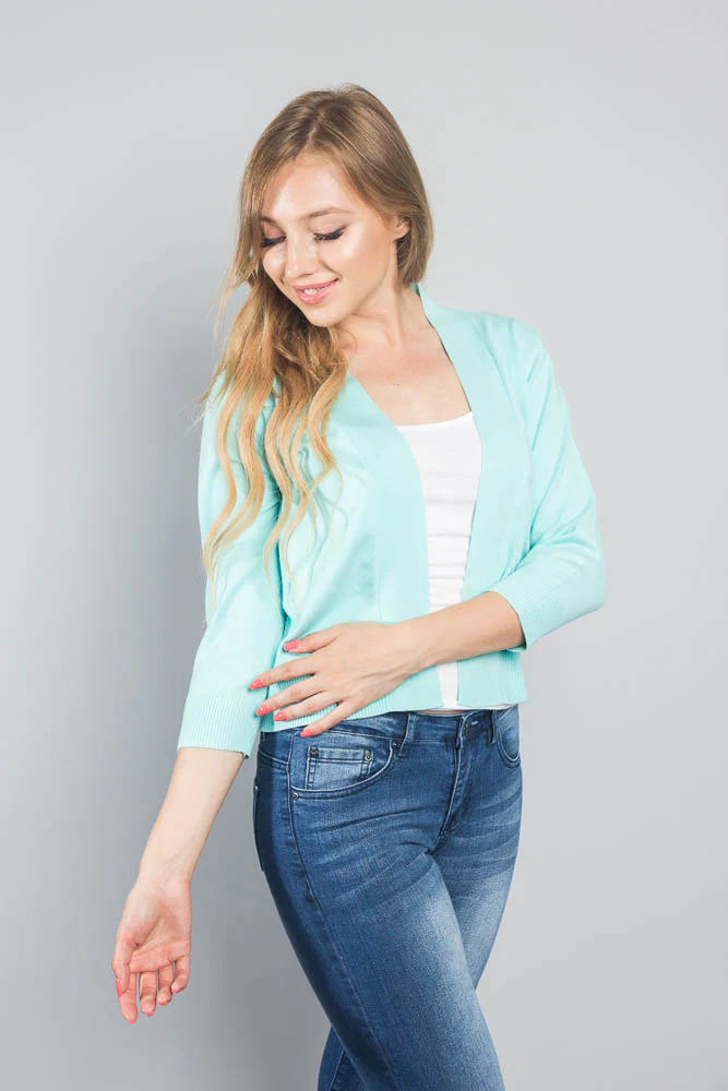 Women's Classic 3/4 Sleeve Cropped Cardigan - Image 84