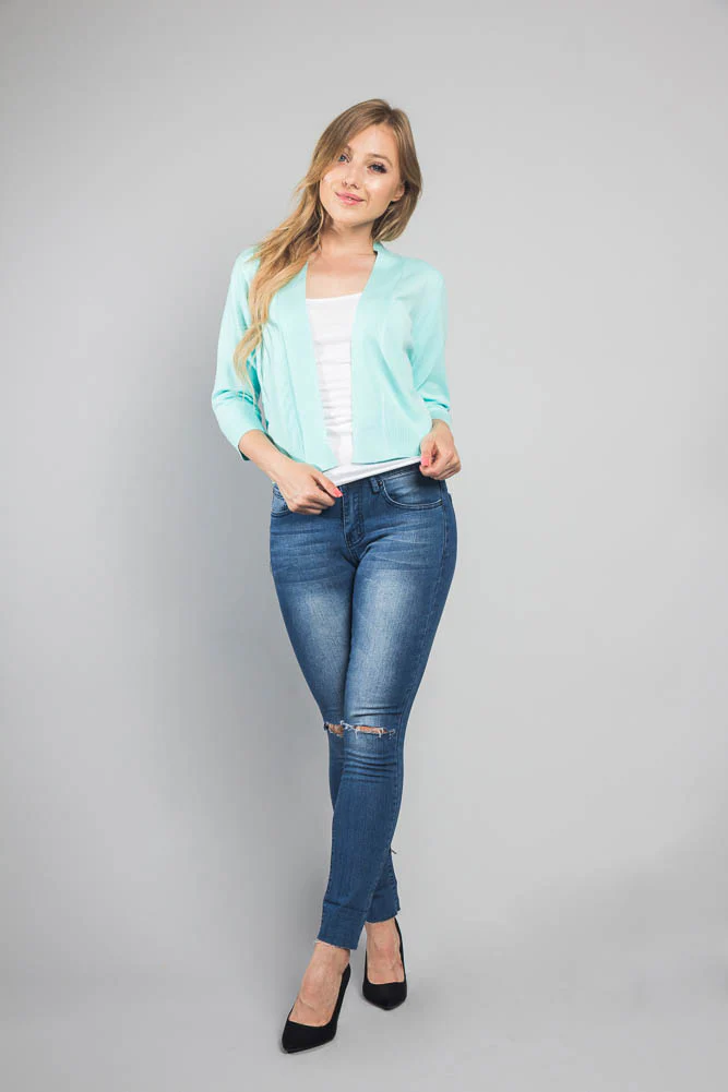 Women's Classic 3/4 Sleeve Cropped Cardigan - Image 85