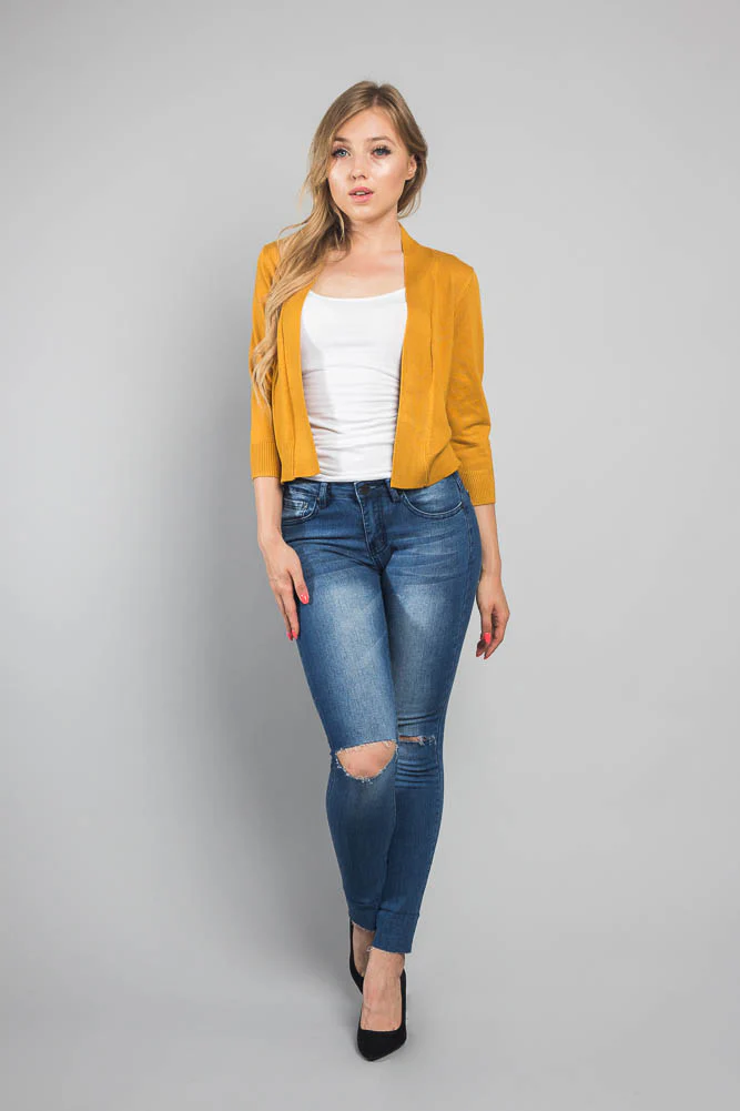 Women's Classic 3/4 Sleeve Cropped Cardigan - Image 90