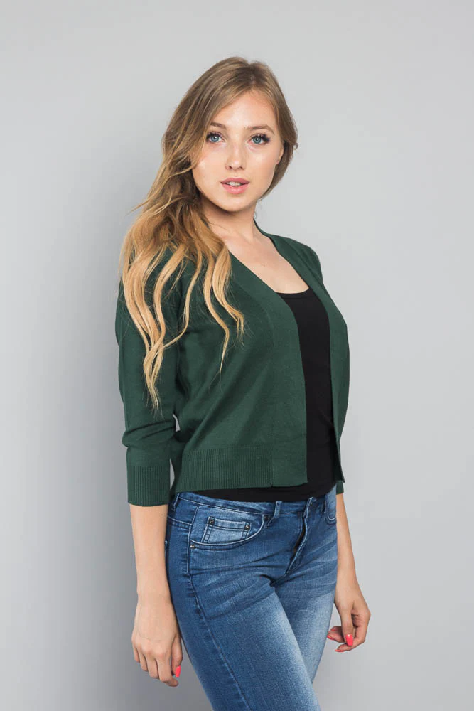 Women's Classic 3/4 Sleeve Cropped Cardigan - Image 94