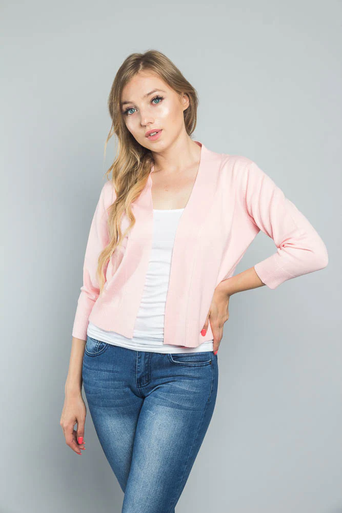 Women's Classic 3/4 Sleeve Cropped Cardigan - Image 96