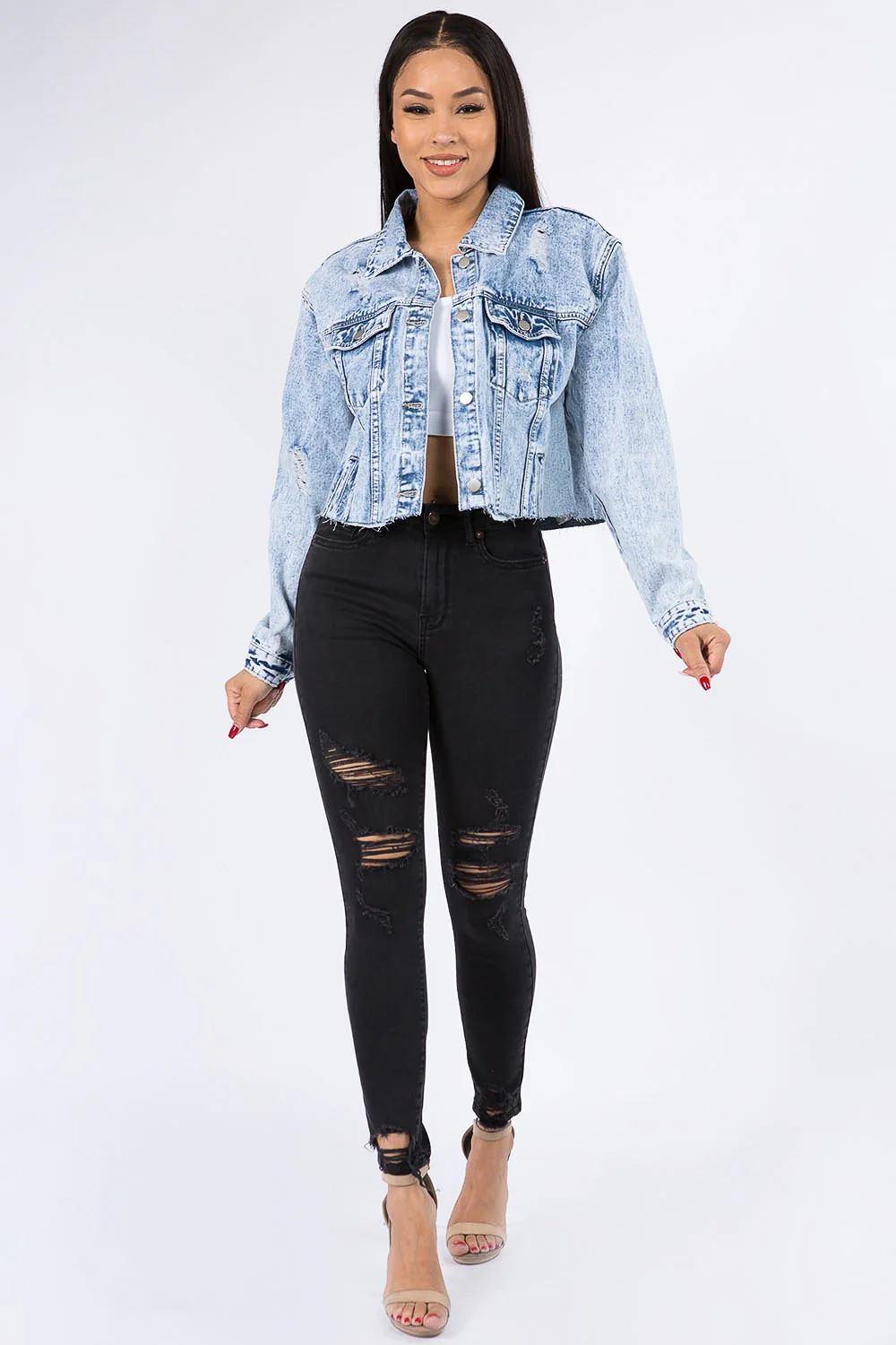 Cropped Chained Denim Jacket - Image 10