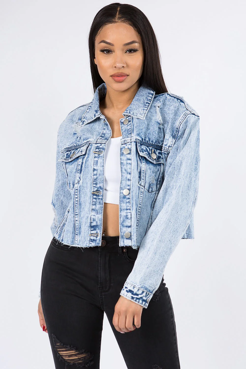 Cropped Chained Denim Jacket - Image 6