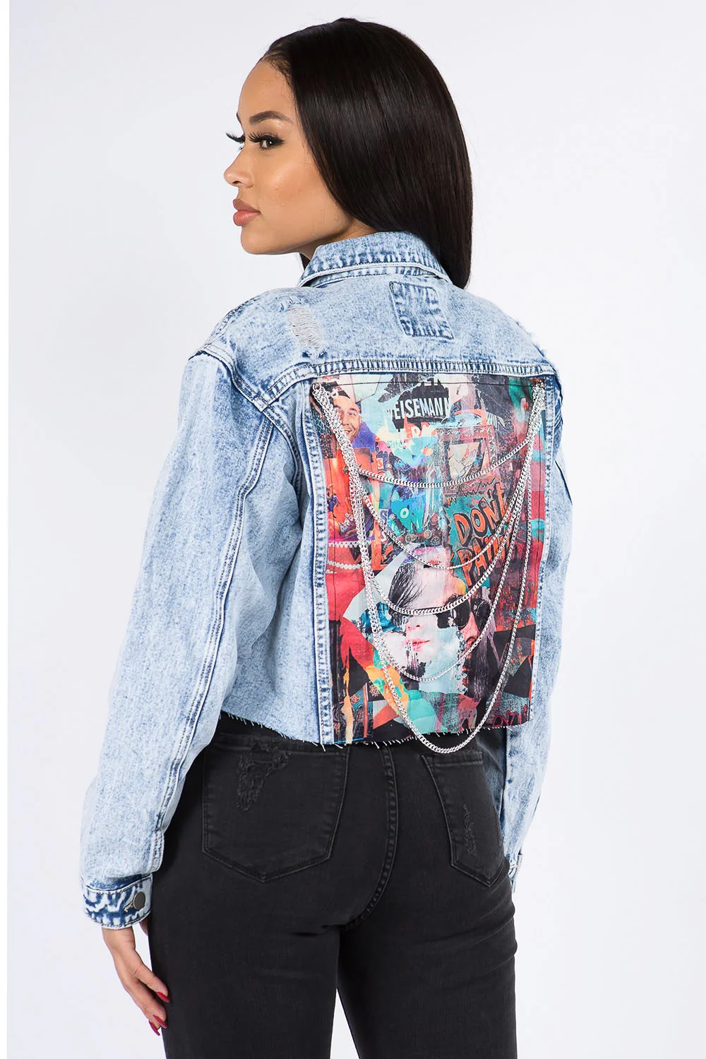 Cropped Chained Denim Jacket - Image 8