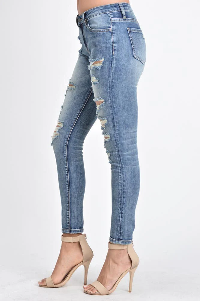 Cropped Distressed Skinny Fit Jeans - Image 2