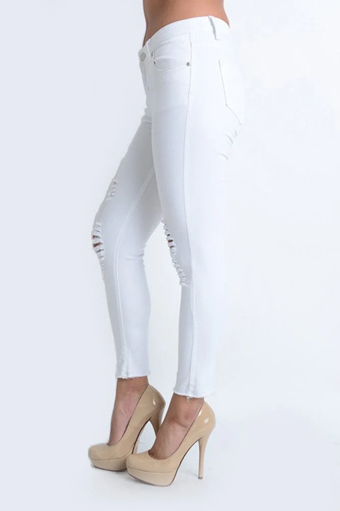 Cropped Hem Destroyed Skinny Fit Jeans - Image 3