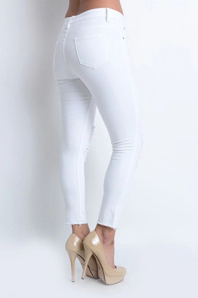Cropped Hem Destroyed Skinny Fit Jeans - Image 4