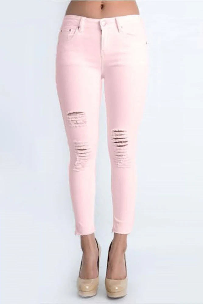 Cropped Hem Destroyed Skinny Fit Jeans - Image 5