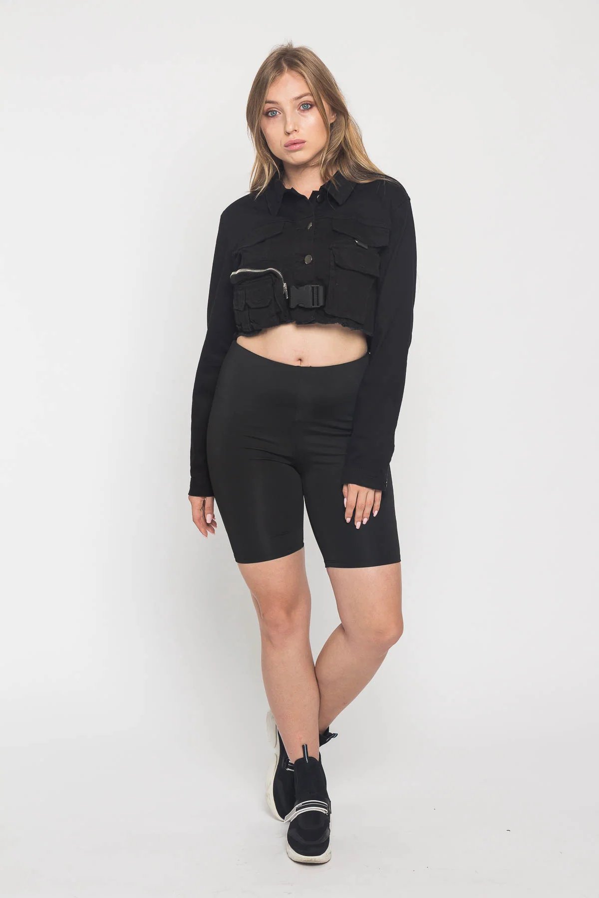 Cropped Military Style Pocket Shirt Jacket - Image 12