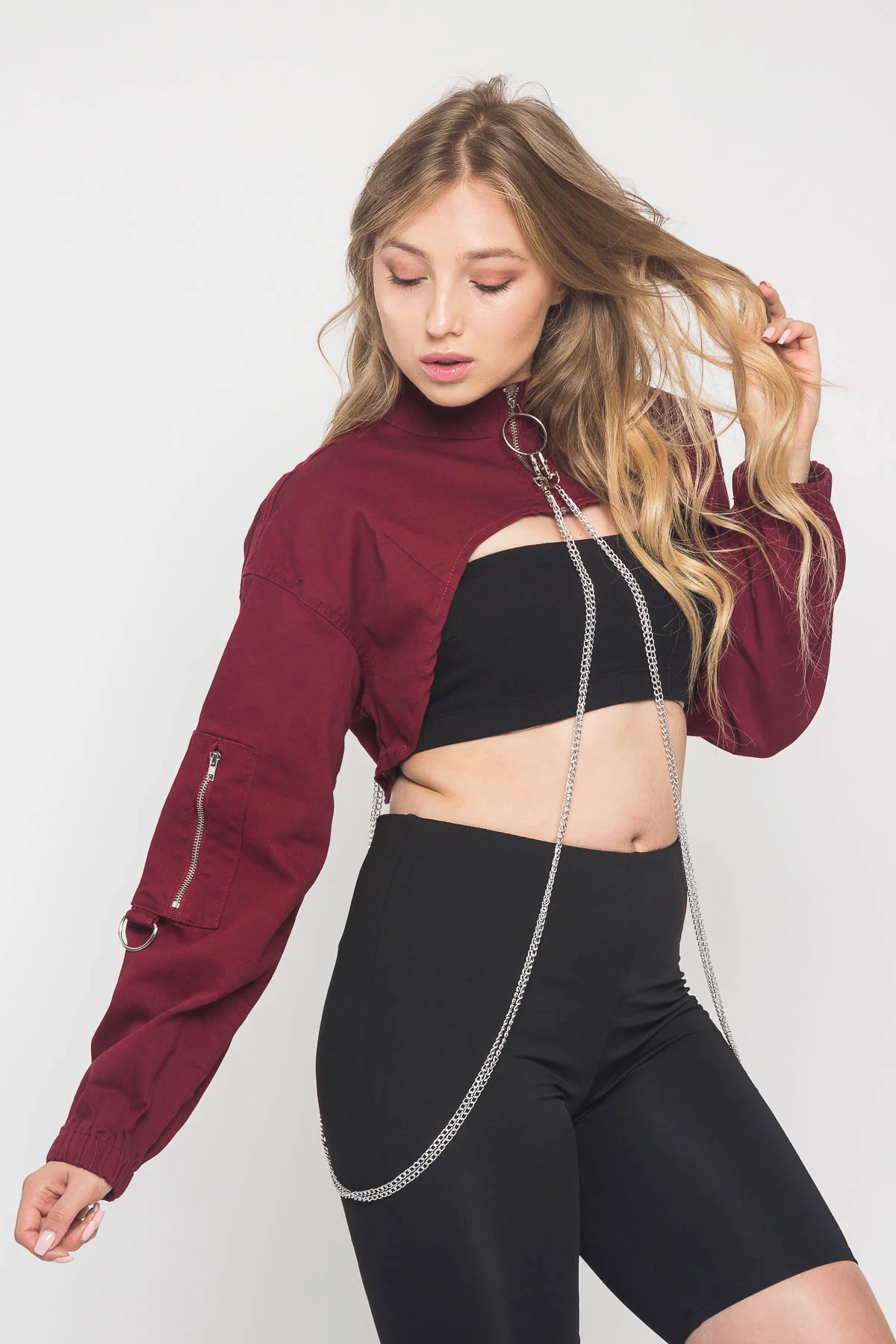Cropped Shirt Jacket with Chains - Image 11