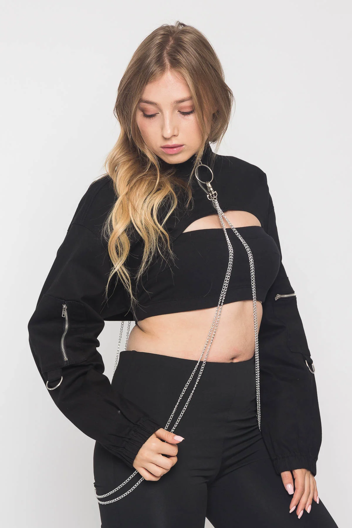 Cropped Shirt Jacket with Chains - Image 5