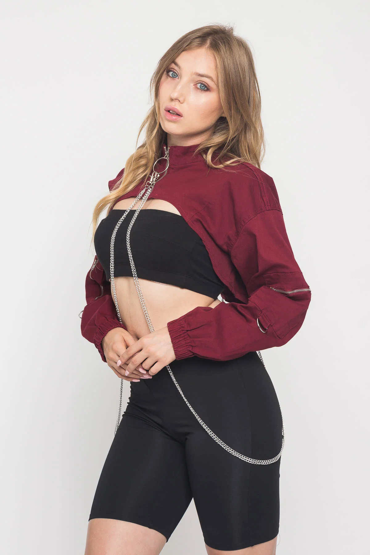 Cropped Shirt Jacket with Chains - Image 9