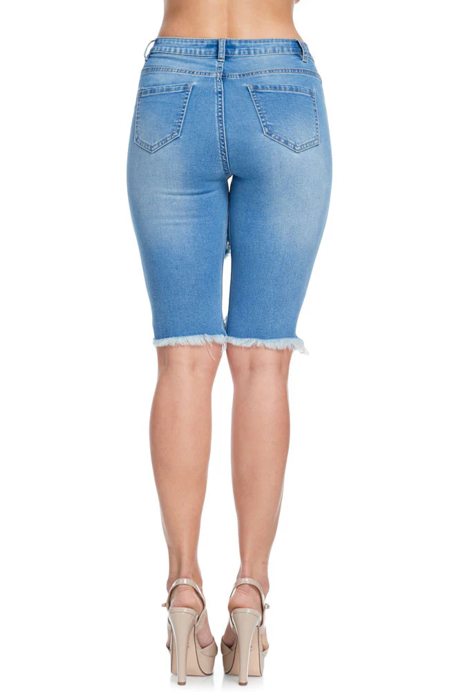 Cut Off Knee Length Ripped Skinny Fit Shorts - Image 3