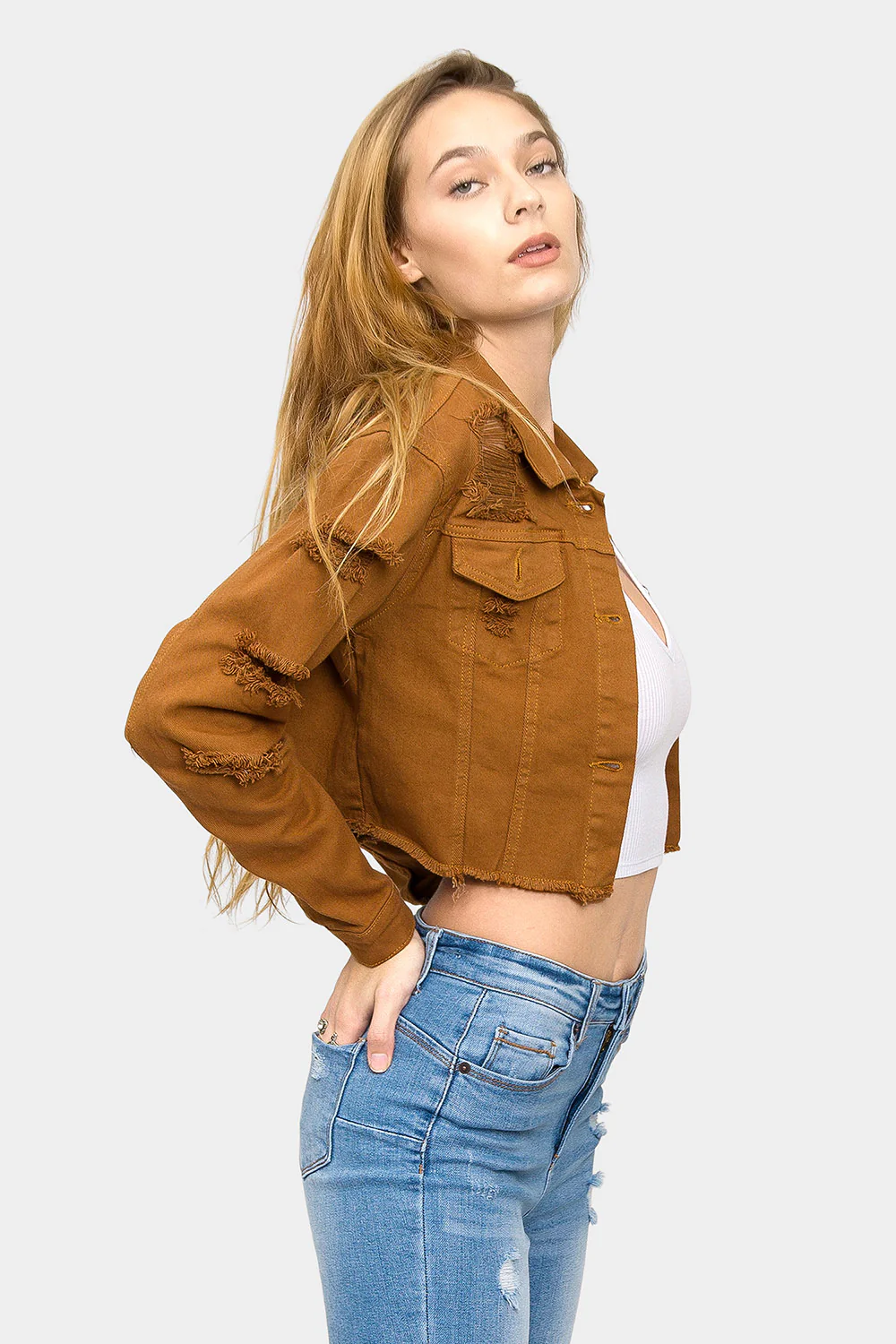 Destroyed Cropped Denim Jacket - Image 4