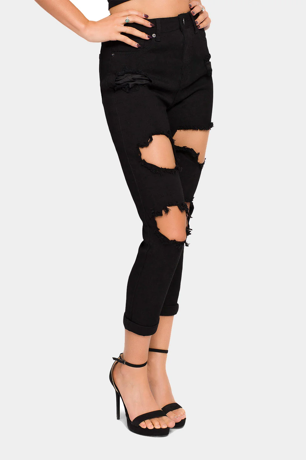 Destroyed Cropped High Rise Boyfriend Jeans - Image 10