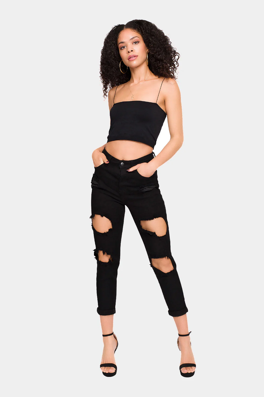 Destroyed Cropped High Rise Boyfriend Jeans - Image 11