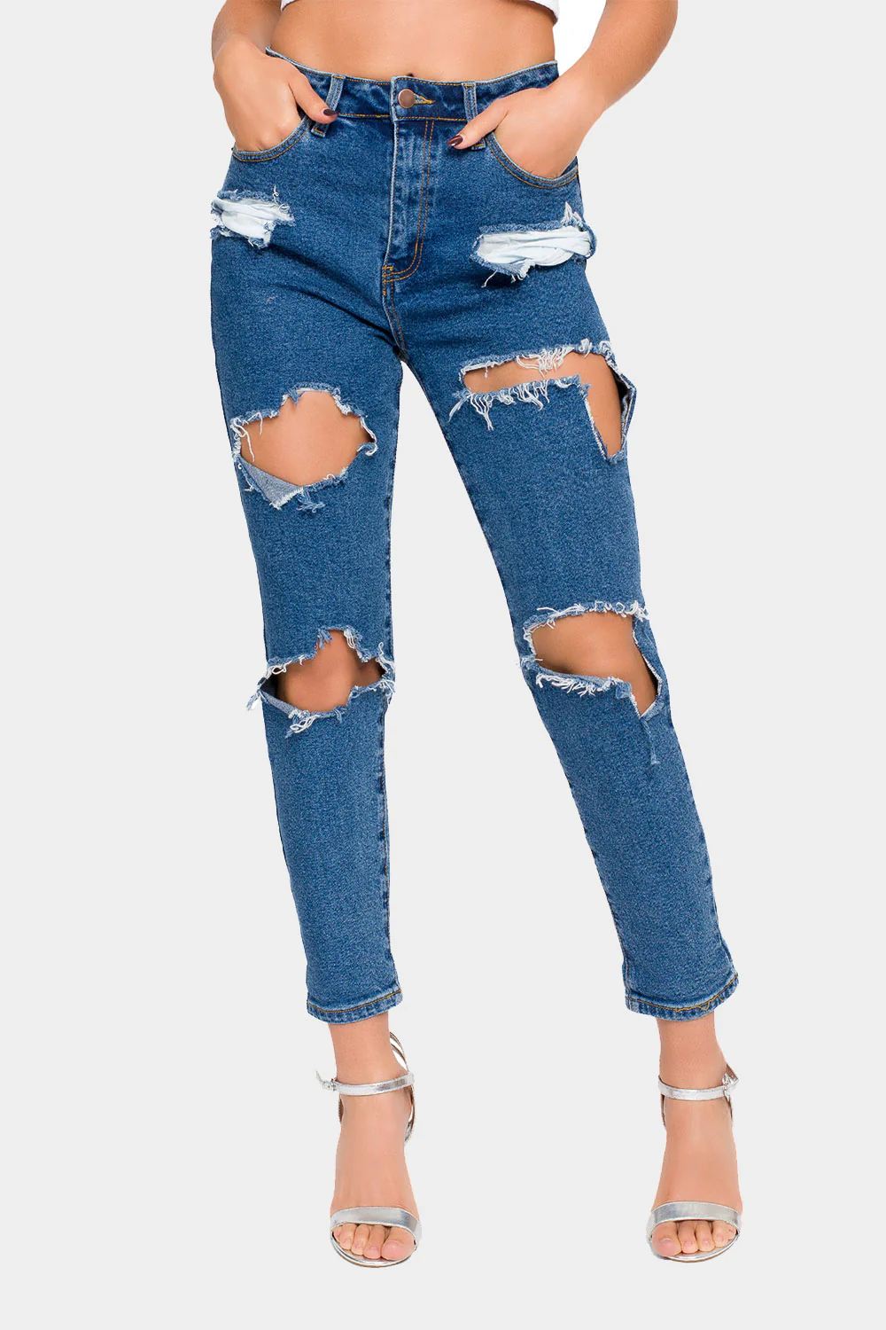 Destroyed Cropped High Rise Boyfriend Jeans - Image 12