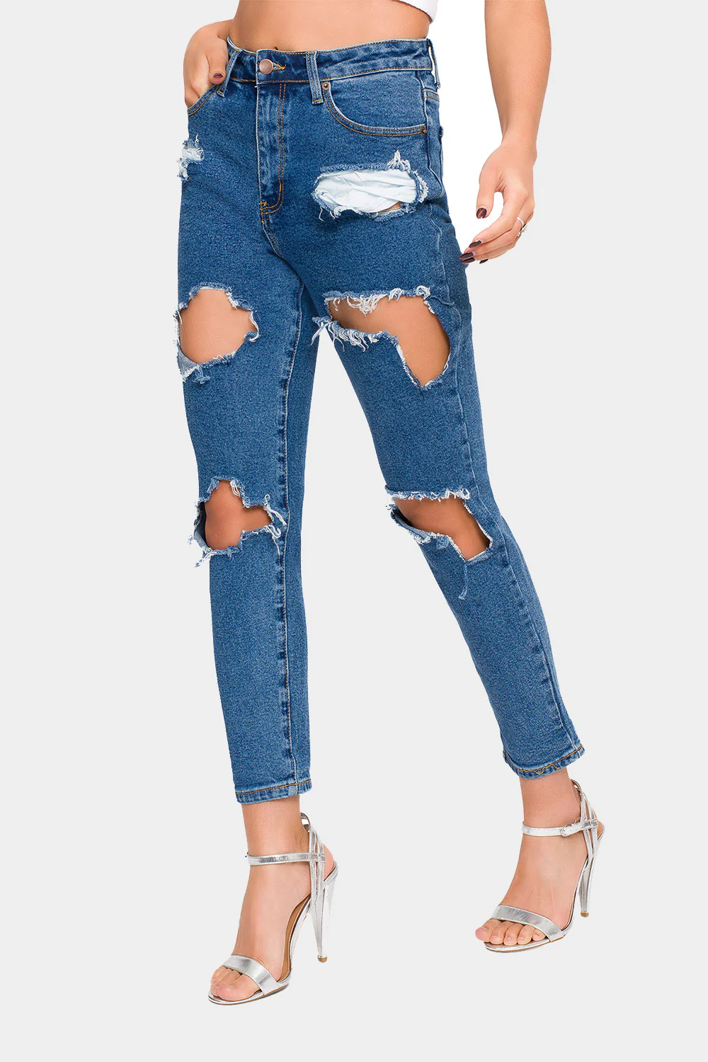 Destroyed Cropped High Rise Boyfriend Jeans - Image 13