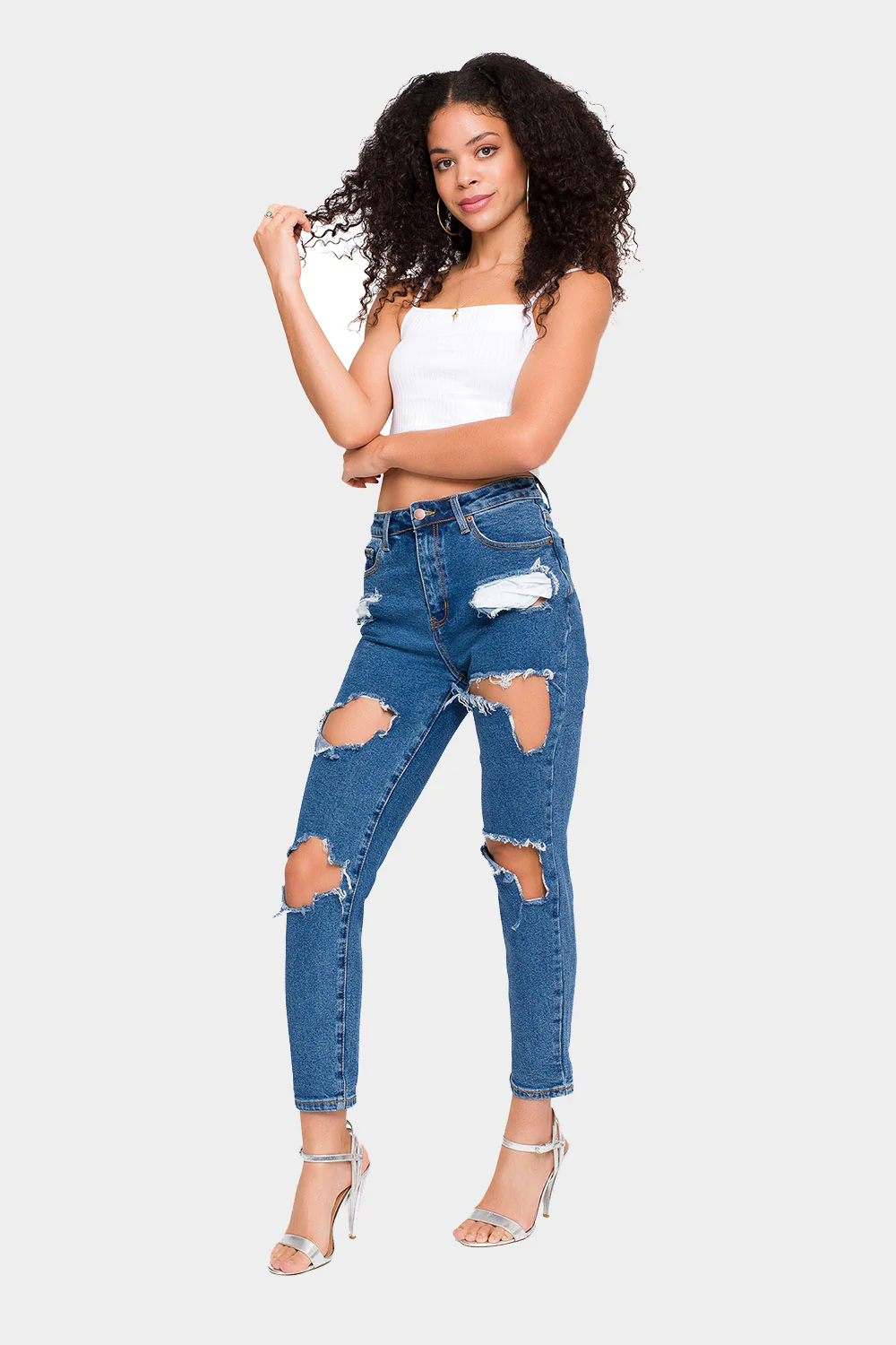 Destroyed Cropped High Rise Boyfriend Jeans - Image 16