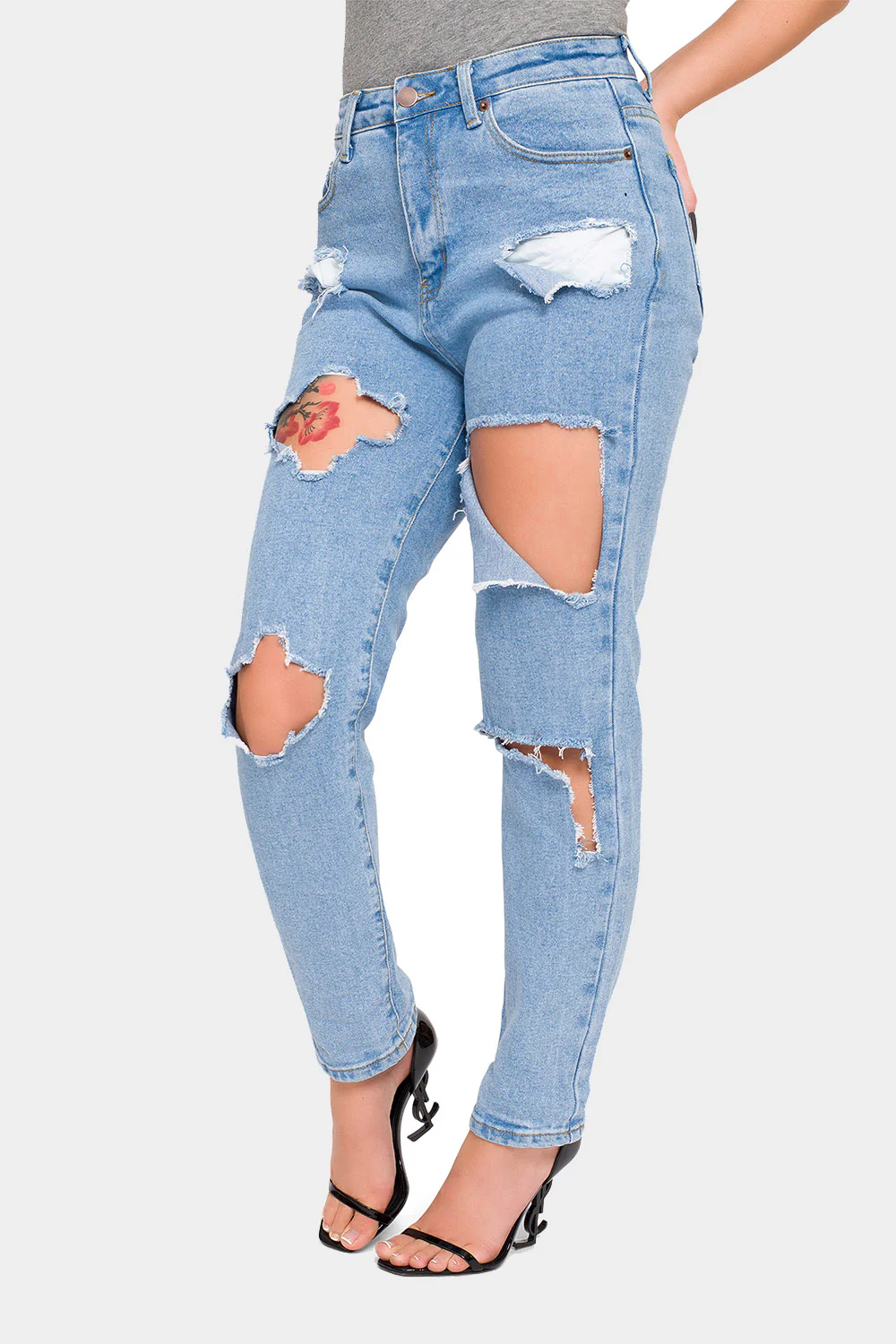 Destroyed Cropped High Rise Boyfriend Jeans - Image 17