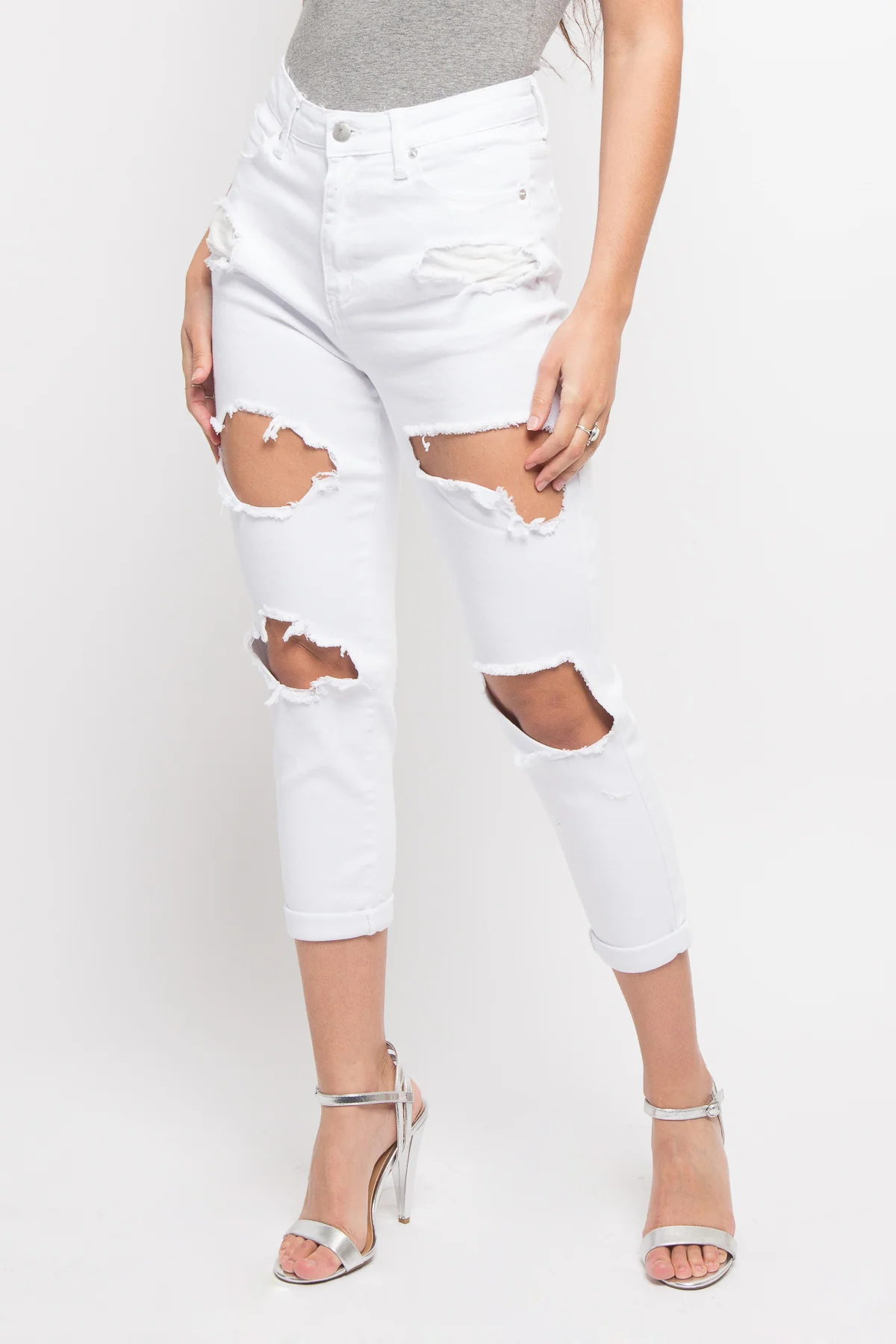 Destroyed Cropped High Rise Boyfriend Jeans - Image 3