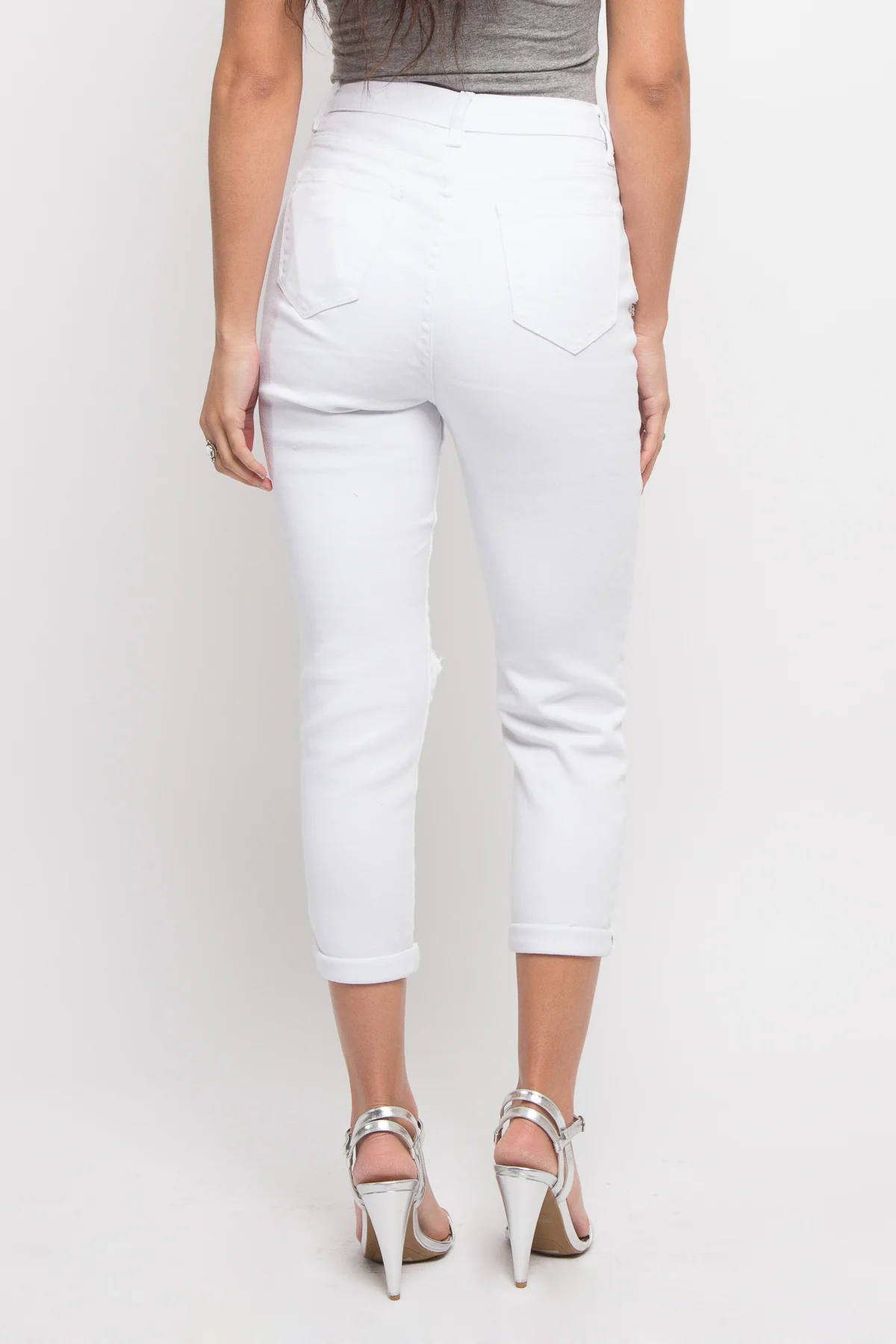 Destroyed Cropped High Rise Boyfriend Jeans - Image 4