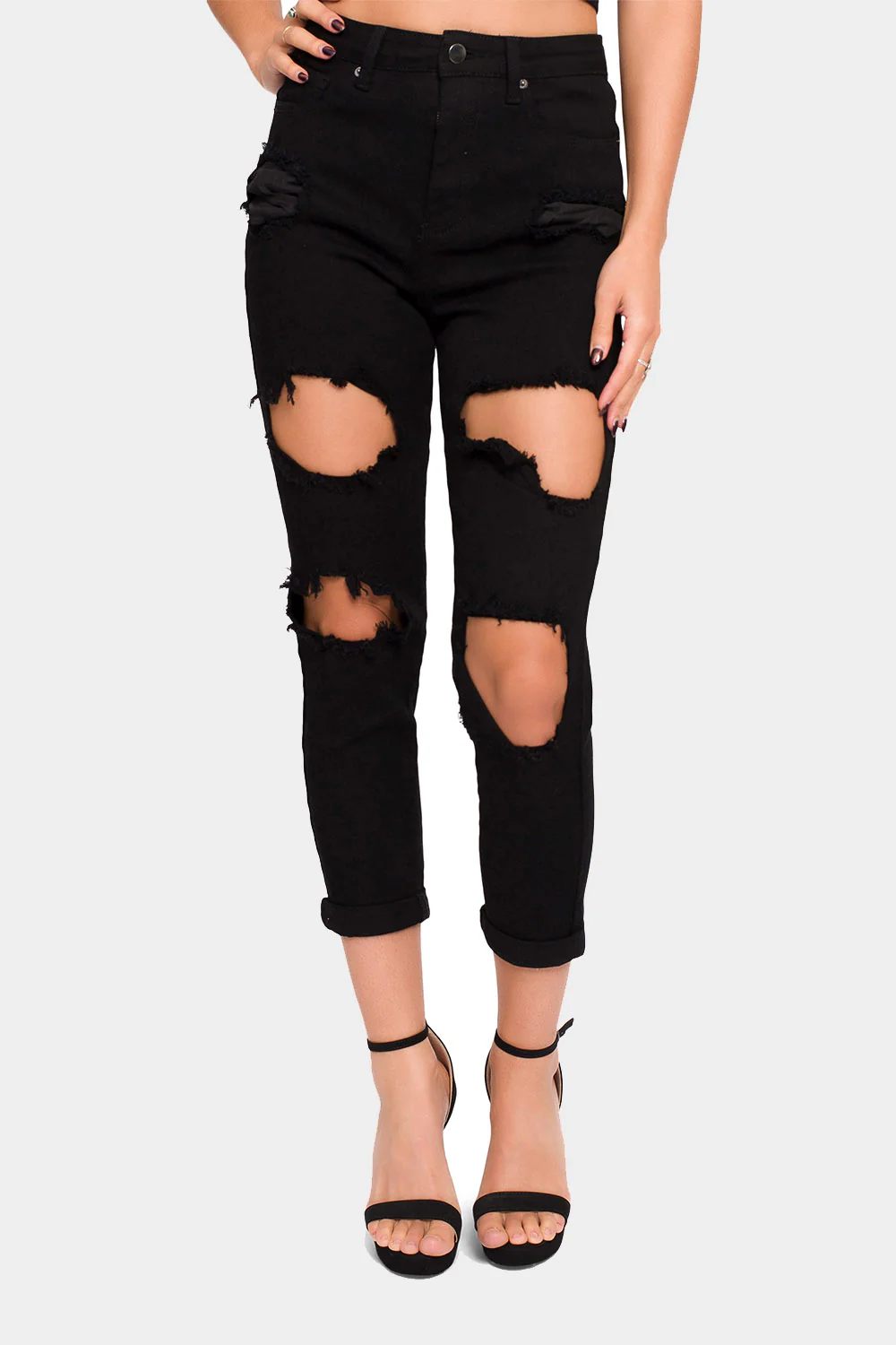 Destroyed Cropped High Rise Boyfriend Jeans - Image 7