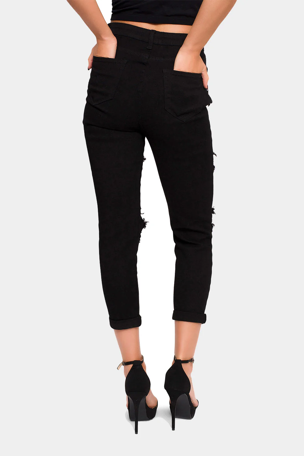 Destroyed Cropped High Rise Boyfriend Jeans - Image 9