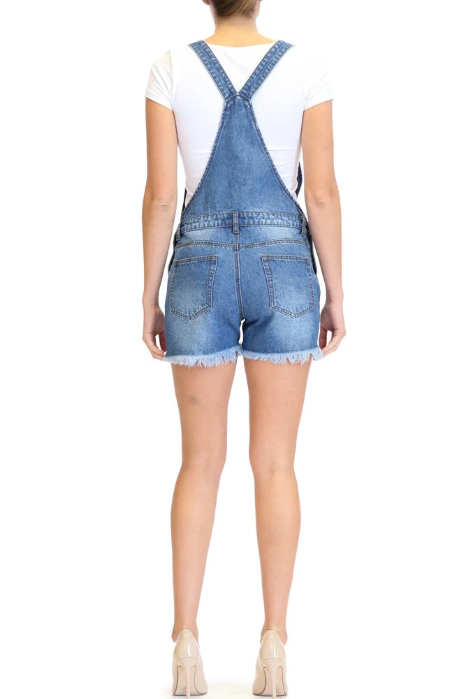 Destroyed Denim Overall Shorts - Image 3