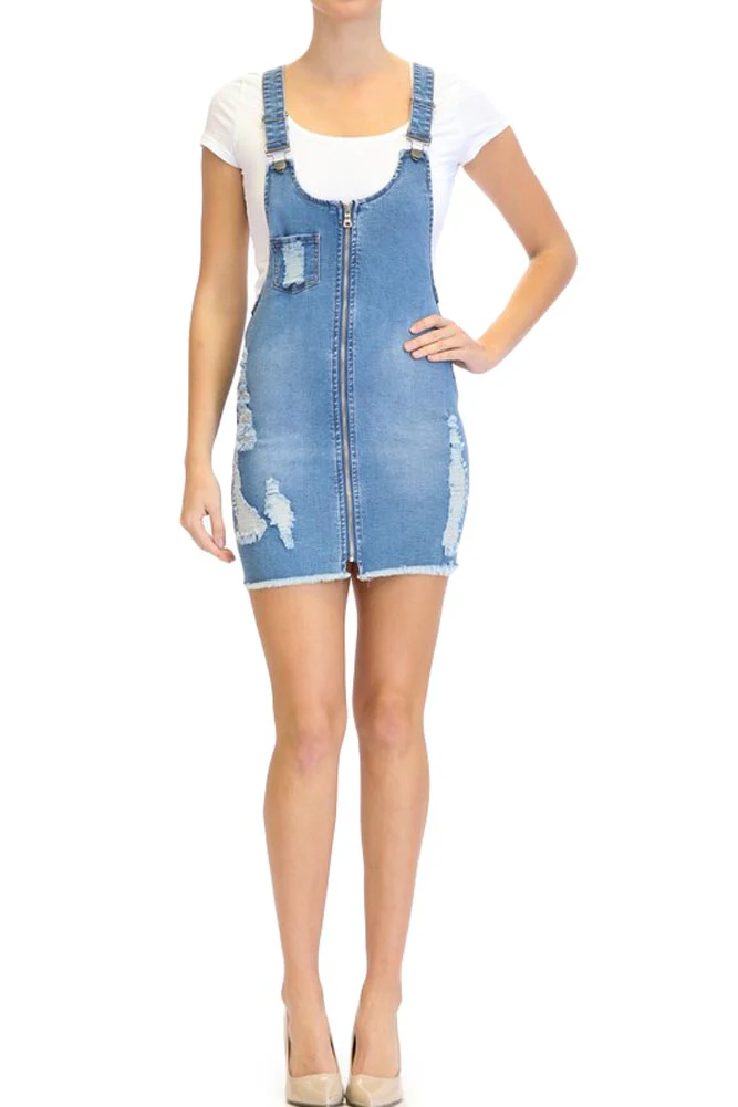 Destroyed Denim Overalll Zipper Dress - Image 3