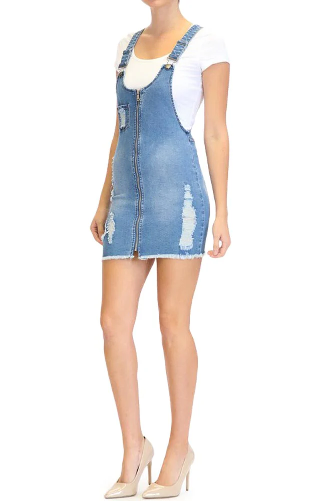 Destroyed Denim Overalll Zipper Dress - Image 4