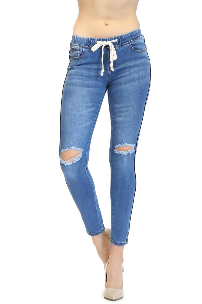 Destroyed Denim Side Striped Jogger - Image 5