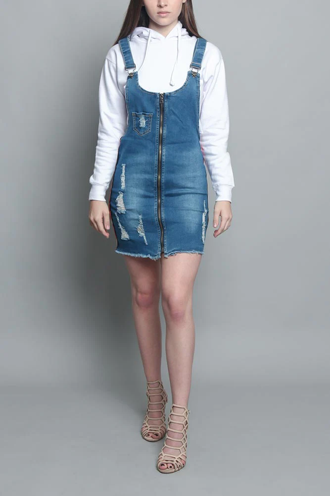 Destroyed Side Taped Denim Overall Dress - Image 5