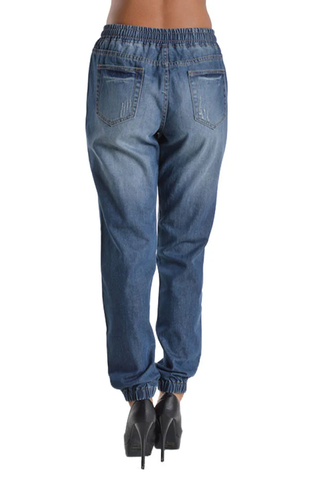 Destructed Denim Jogger Pants - Image 3